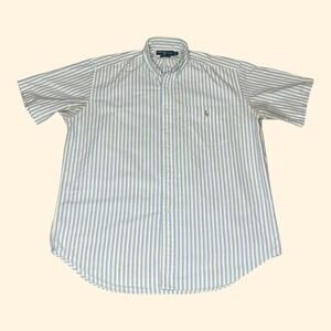 Vintage Ralph Lauren Blake Men (L) Blue Yellow Striped Short Sleeve Button Shirt